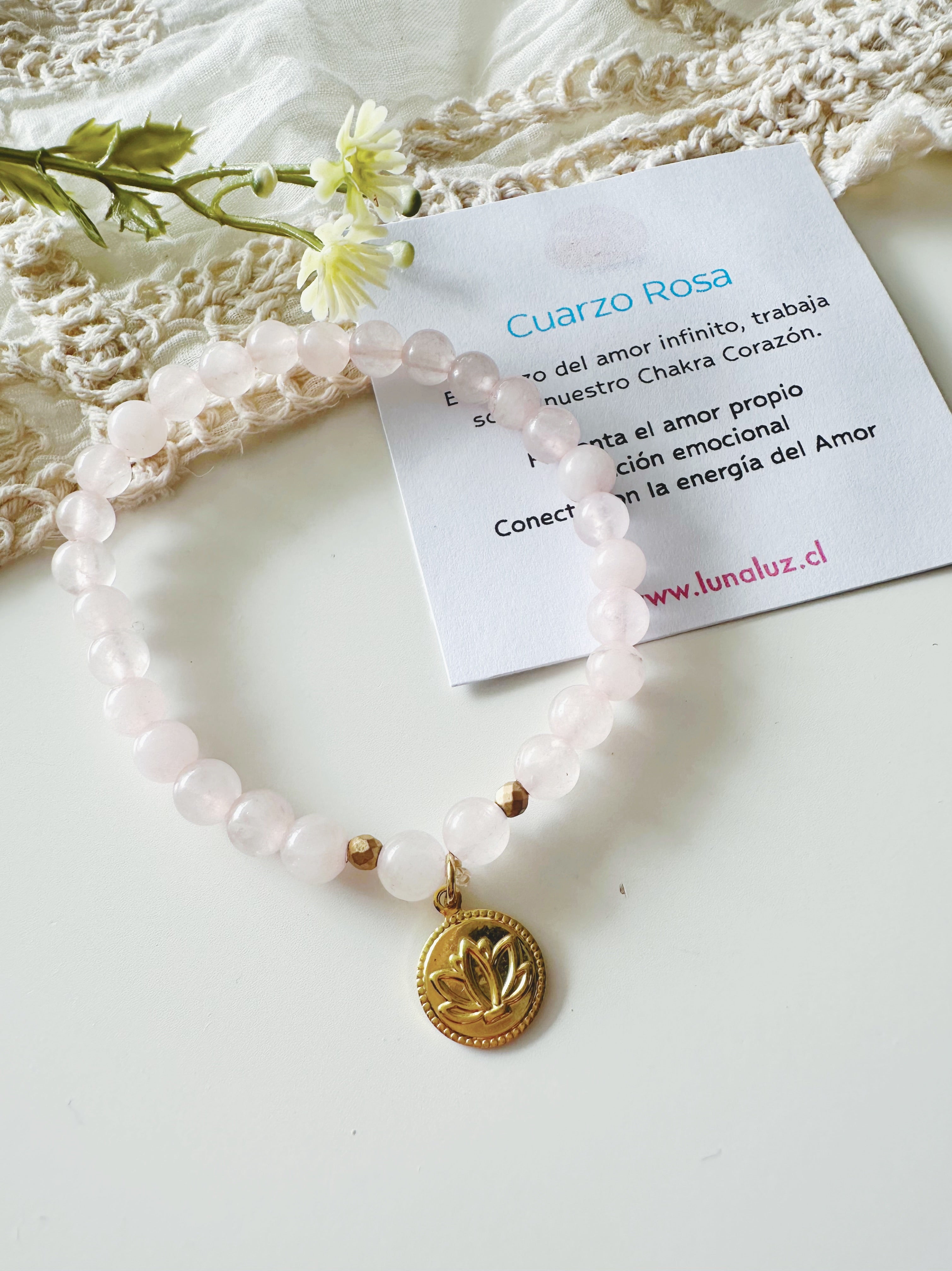 Pulsera Cuarzo Rosa y Flor de Loto "Amor y Renacimiento"