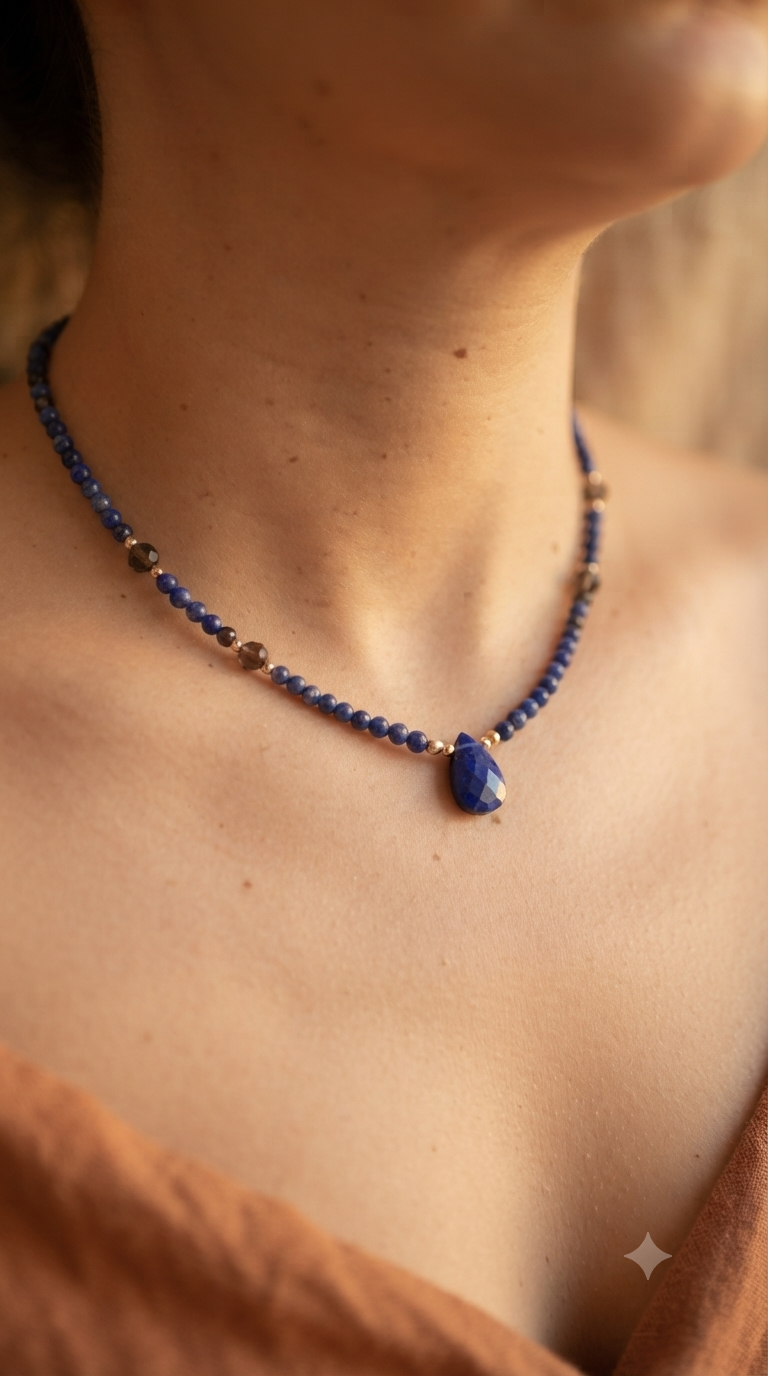Collar "Verdad interior" en piedras de Lapislázuli. Enchape de Oro 18k
