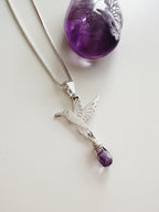 Collar silver Colibrí Amatista. Incluye significado y packing para regalo
