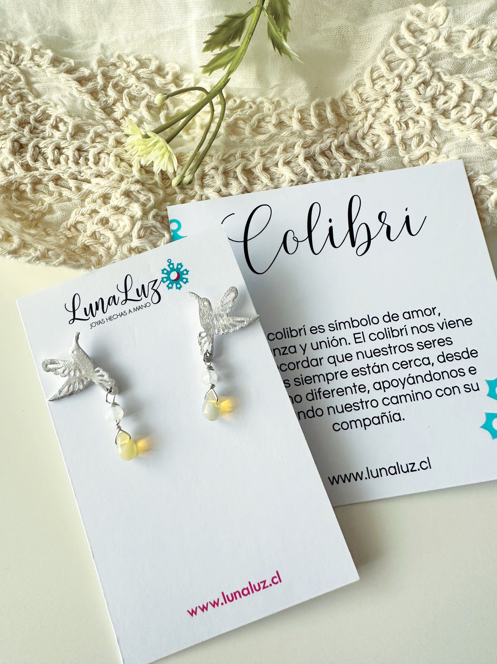Aros Colibrí  "Luz, Alegría y Energía Positiva" con piedra Ópalo Etíope