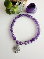 Pulsera de Plata 925 " Equilibrio Vital" en piedra Amatista y Árbol de la vida. Incluye significado de la piedra y packing para regalo