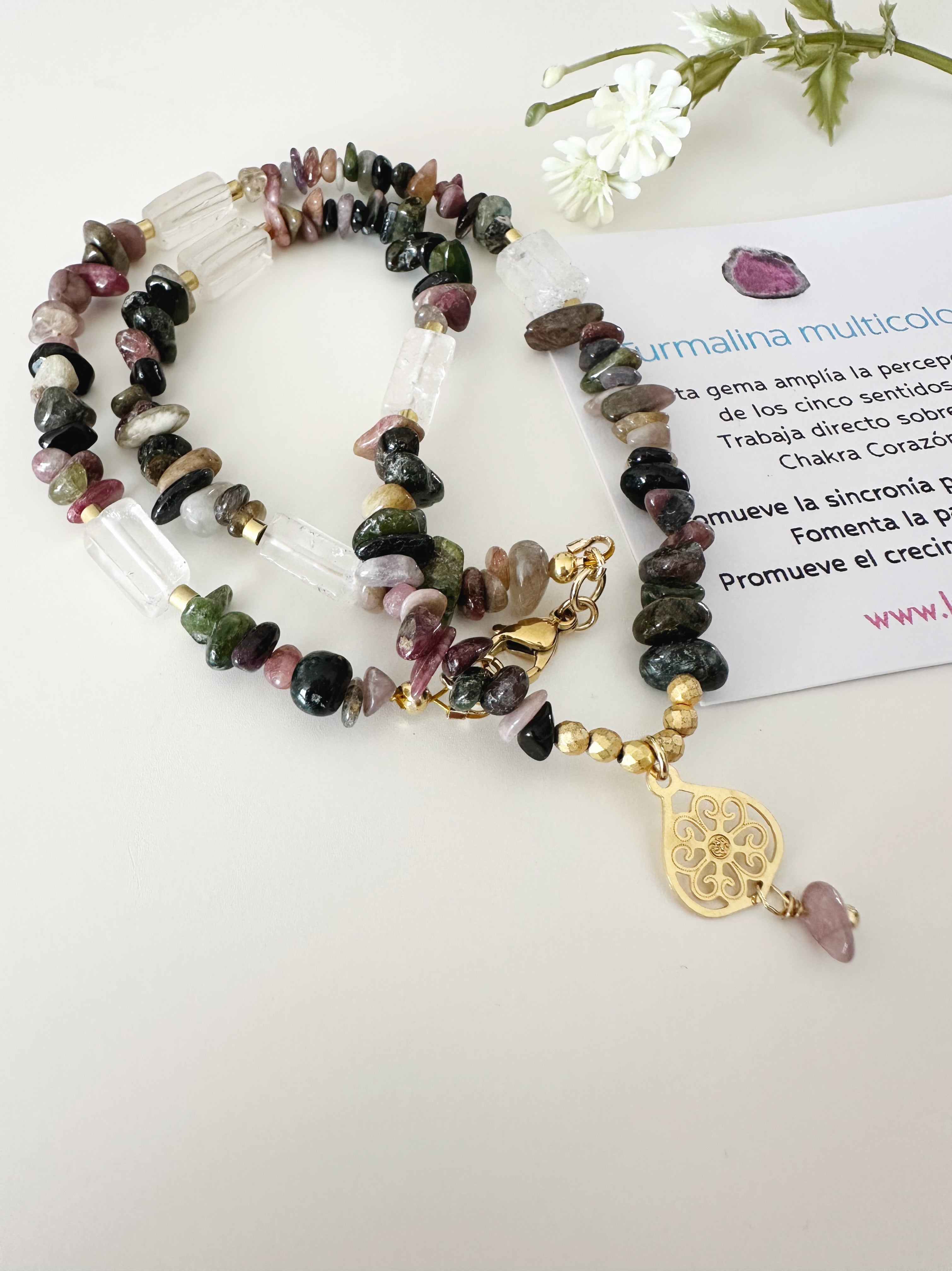 Collar "Equilibrio y Energía" – Turmalina Multicolor y Cuarzo