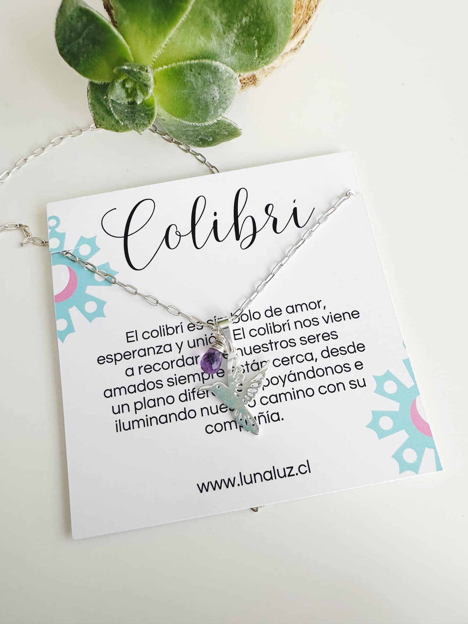 Collar Colibrí Amatista. Incluye significado y packing para regalo