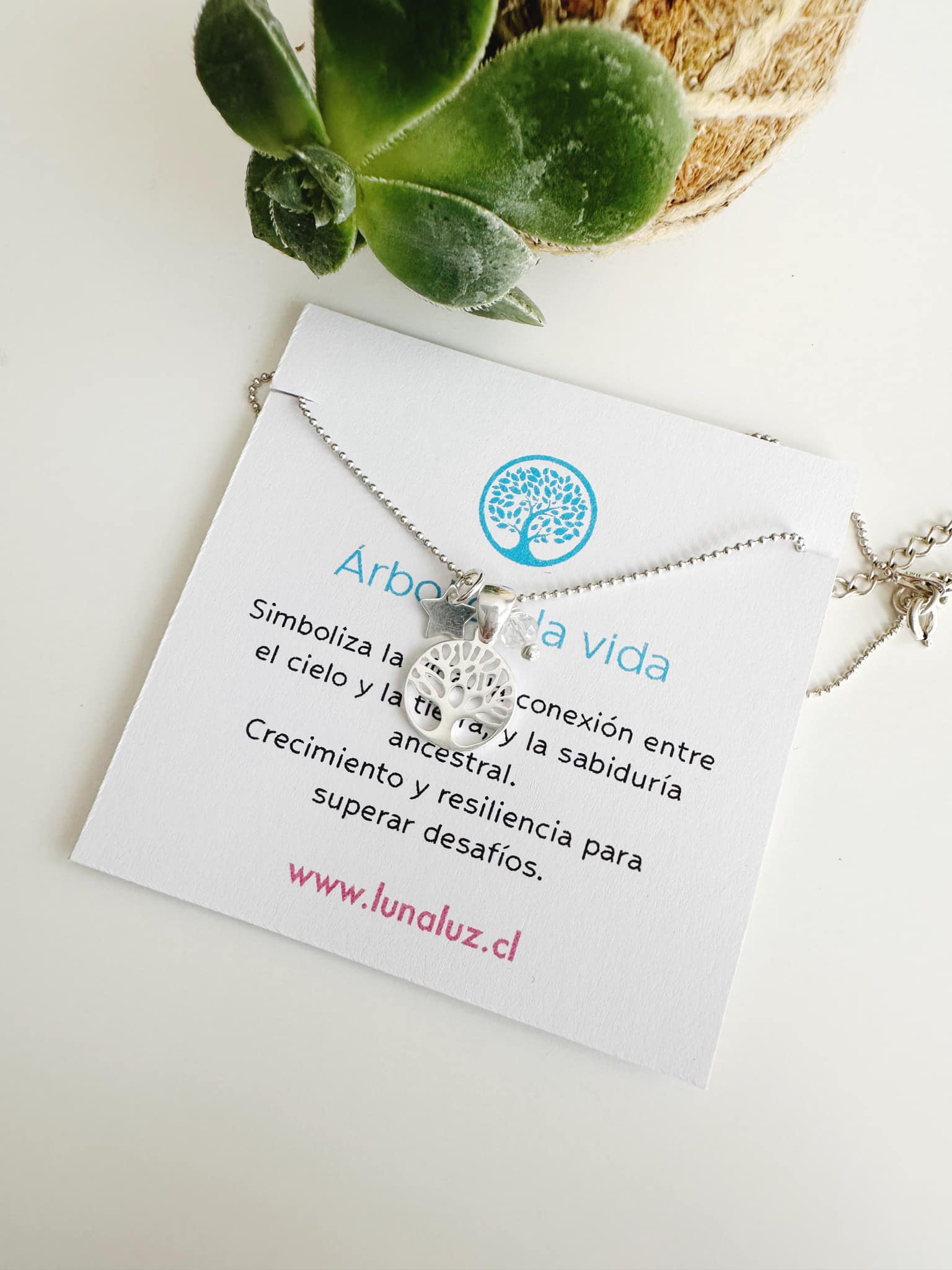 Collar silver  Amuleto Árbol de la vida. Incluye significado y packing para regalo