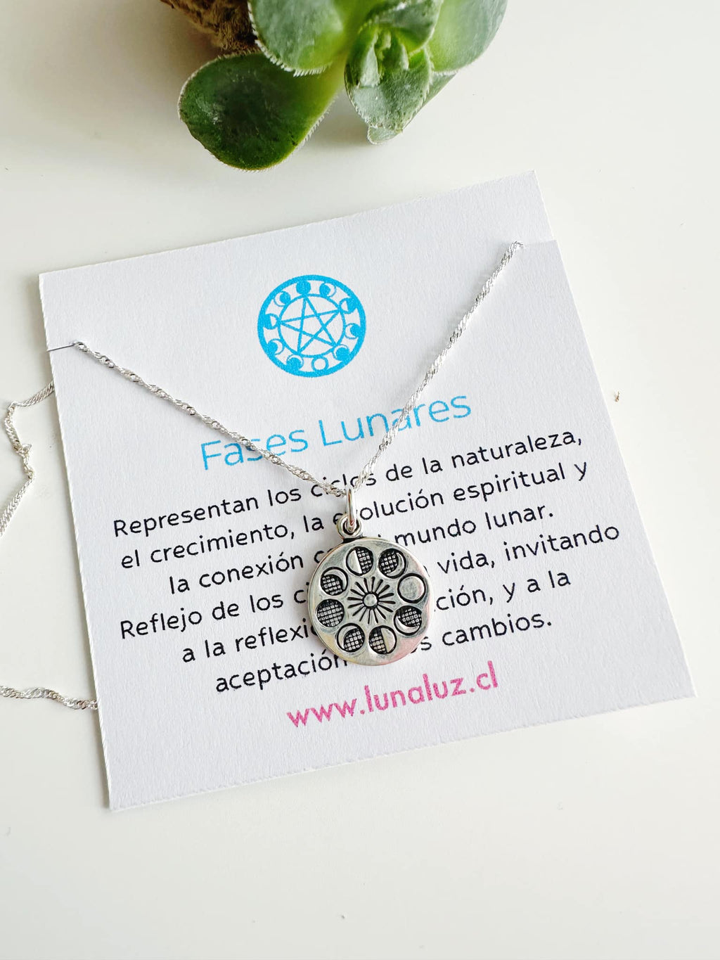 Collar de Plata 925 Fases de la Luna. Incluye significado y packing para regalo