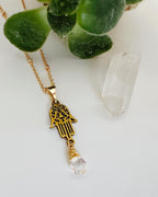 Collar Fátima y Cuarzo Cristal. Incluye significado y Packing para regalo