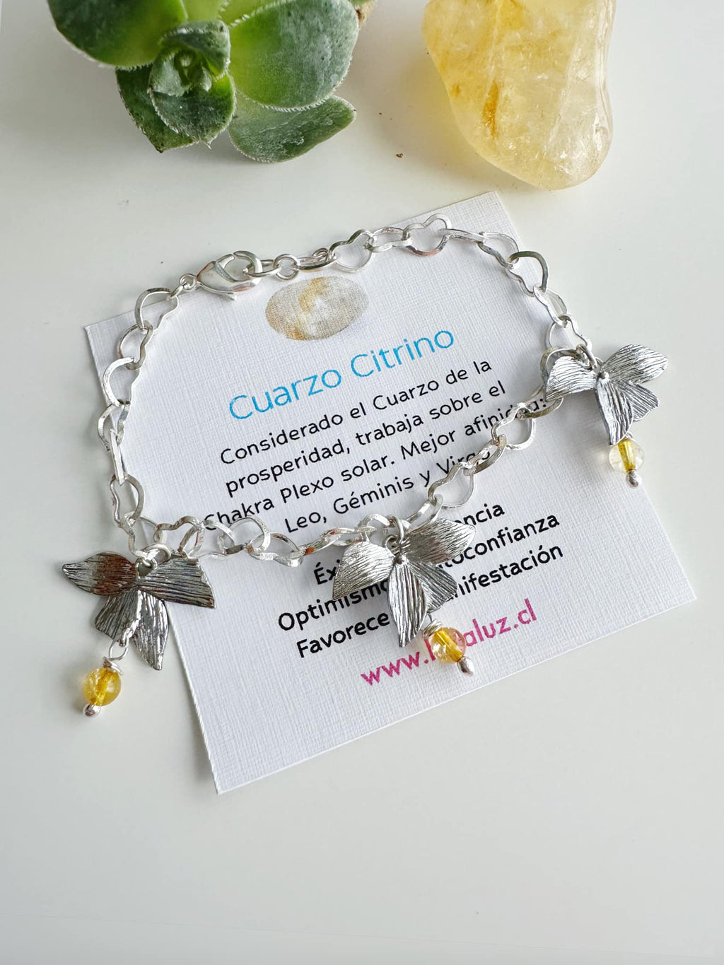 Pulsera silver piedra natural Citrino. Incluye significado de la piedra y Packing para regalo