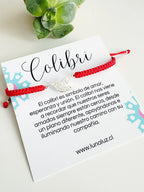 Pulsera de Plata 925 Colibrí tejida en hilo ajustable. Incluye Significado y packing para regalo