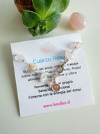 Pulsera “Amor Infinito” en piedras de Cuarzo Rosa. Incluye significado de la piedra y packing para regalo