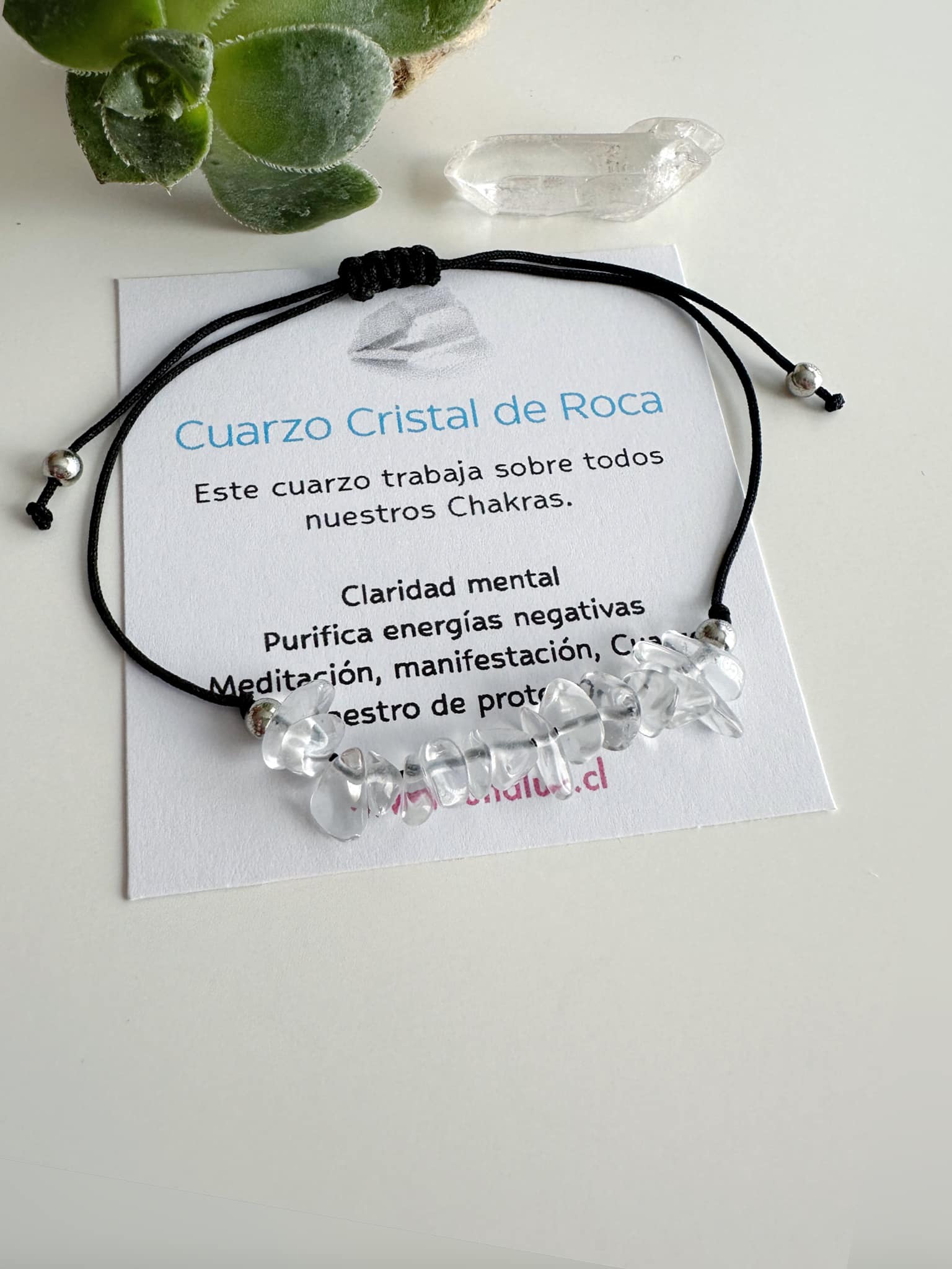 Pulsera ajustable de Cuarzo Cristal. Incluye packing para regalo