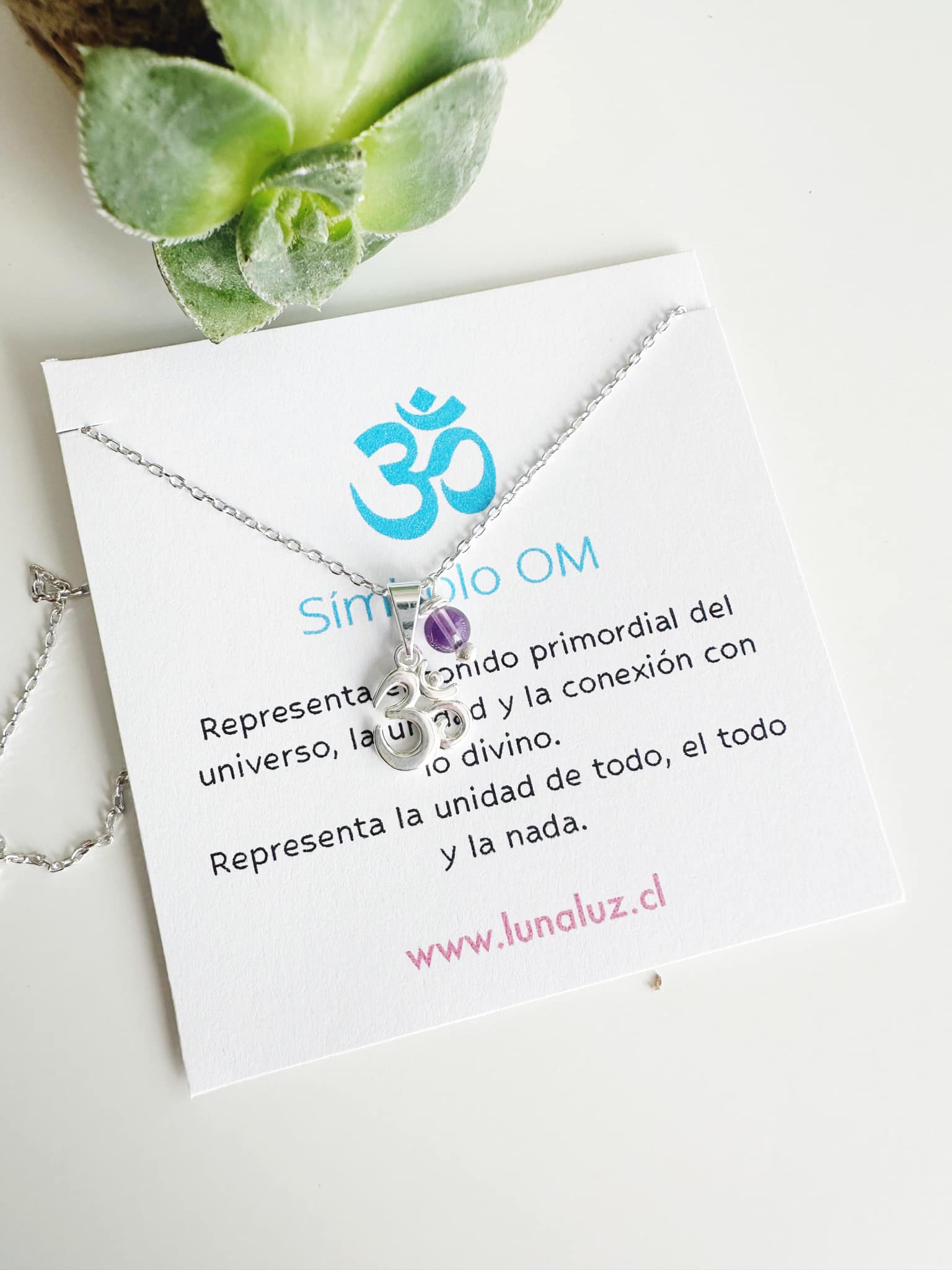 Collar OM con Amatista. Incluye significado y packing para regalo