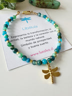 Pulsera Libélula, en piedras verdosas . Incluye packing para regalo