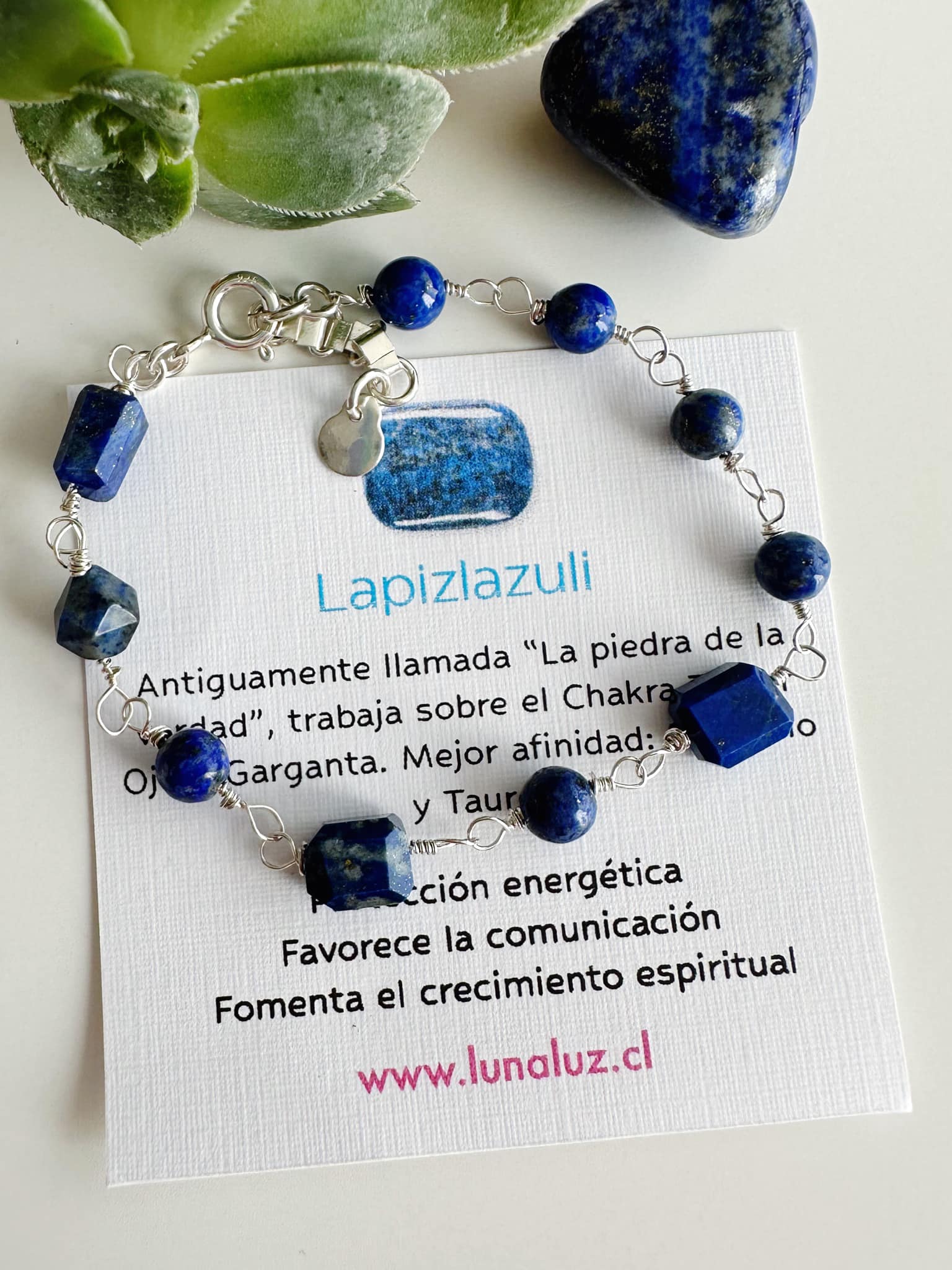 Pulsera de Plata 925 en piedra natural Lapislázuli Incluye significado de la piedra y Packing para regalo