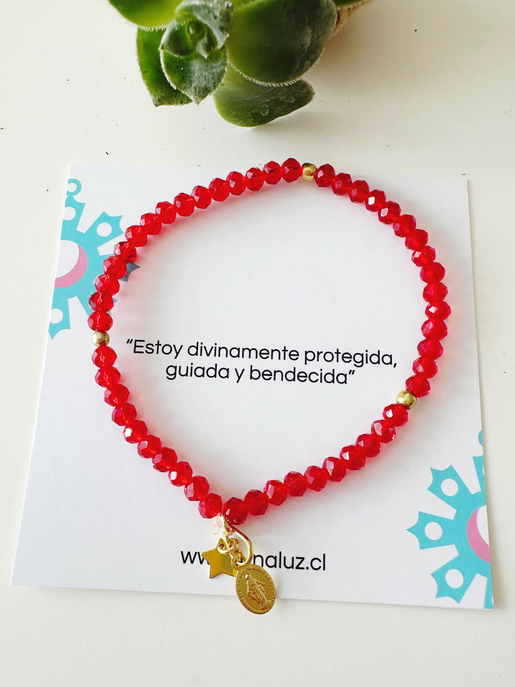 Pulsera de protección Virgen de los rayos. Incluye mensaje especial y packing para regalo