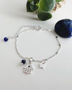 Pulsera silver Mano de Fátima en piedra Lapislázuli . Incluye significado y Packing para regalo