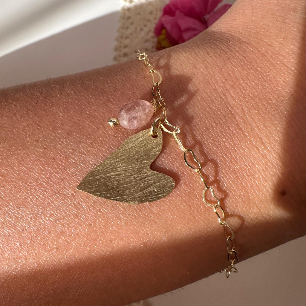 Pulsera Corazón en Cuarzo Frutilla. Incluye significado de la piedra y packing para regalo