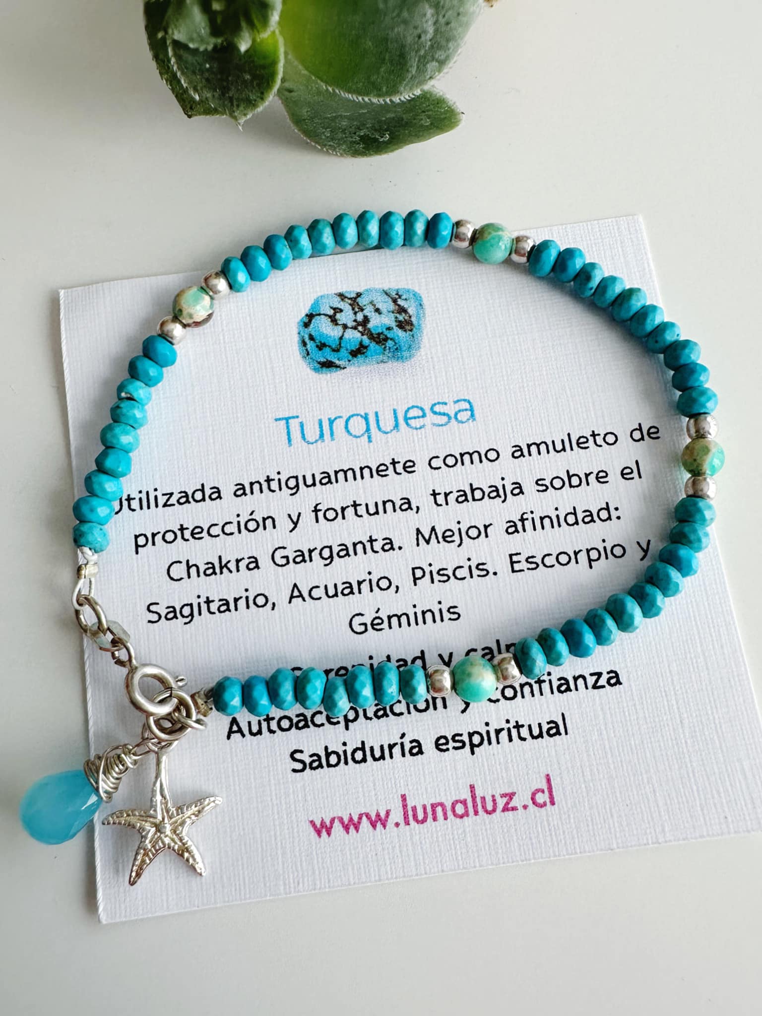 Pulsera en piedras Turquesa. Incluye significado de la piedra y packing para regalo