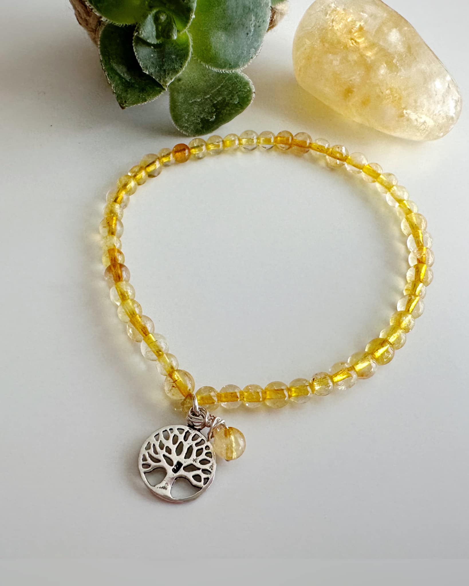 Pulsera de Plata 925 en piedra Citrino y árbol de la vida. Incluye significado de la piedra y packing para regalo
