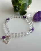 Pulsera OM Cuarzo Cristal y Amatista. Incluye packing regalo y significado de la Piedra