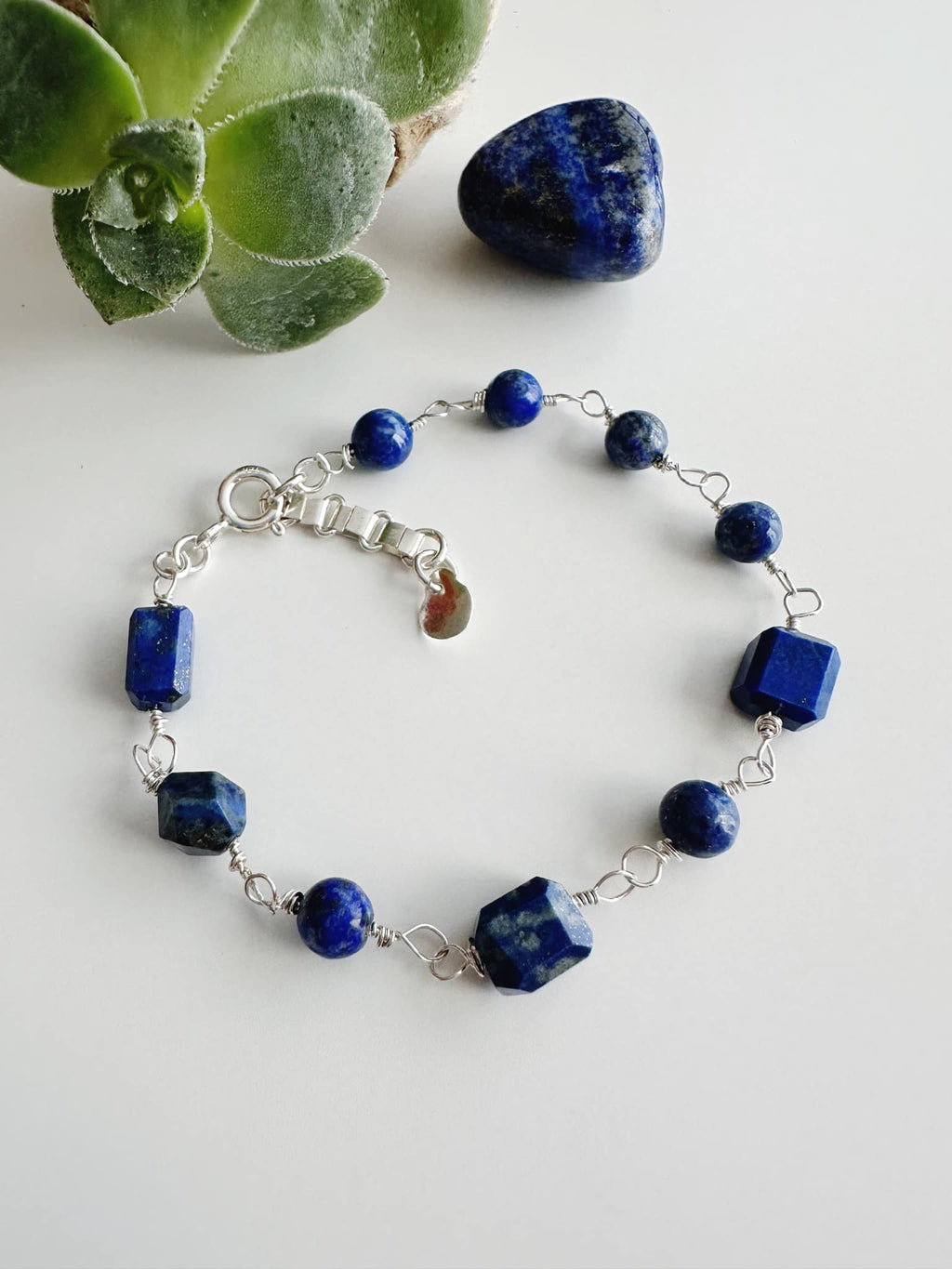 Pulsera de Plata 925 en piedra natural Lapislázuli Incluye significado de la piedra y Packing para regalo