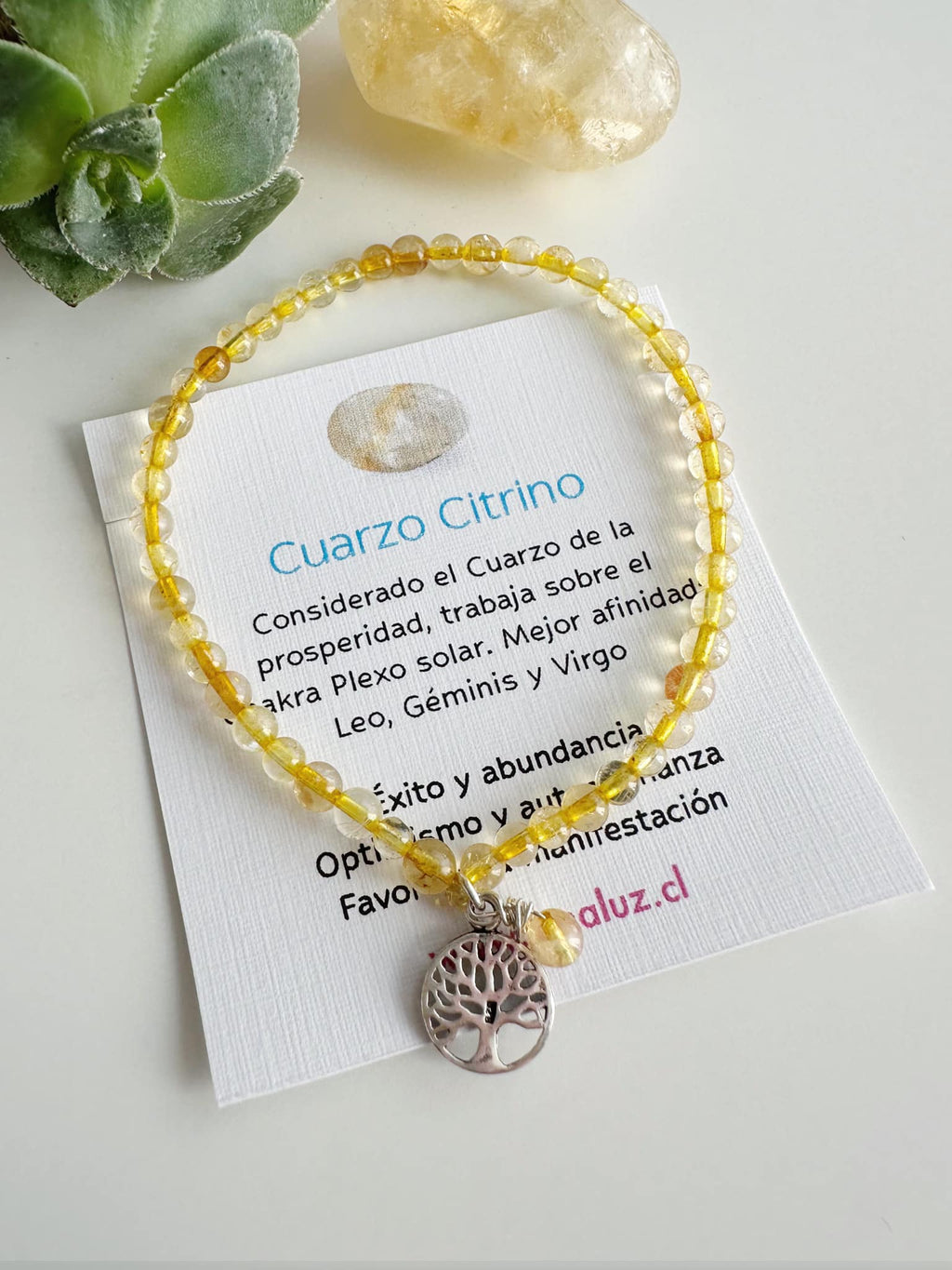 Pulsera de Plata 925 en piedra Citrino y árbol de la vida. Incluye significado de la piedra y packing para regalo