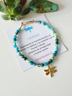 Pulsera Libélula, en piedras verdosas . Incluye packing para regalo