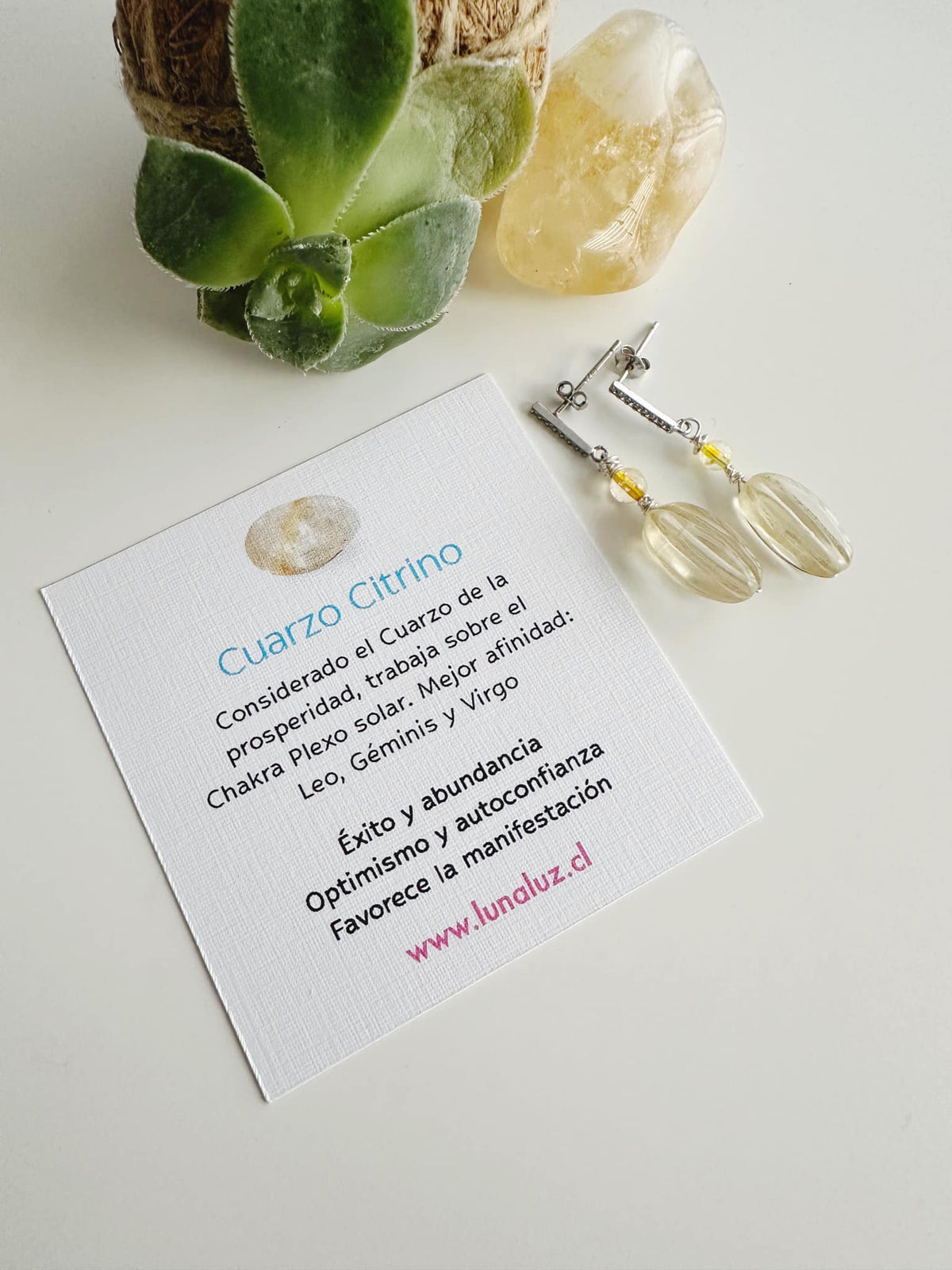 Aros “Brillo de Abundancia” con Piedra Cuarzo Citrino. PLATA 925