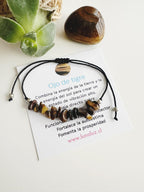 Pulsera hilo ajustable piedra Ojo de tigre. Incluye significado de la piedra y packing para regalo