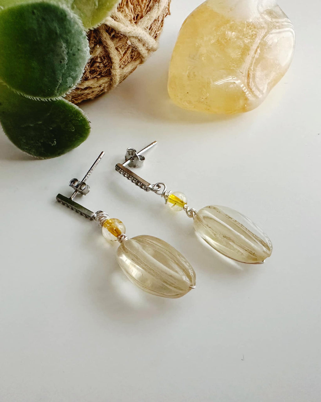 Aros de Plata 925 piedra Citrino. Incluye significado de la Piedra y packing para regalo