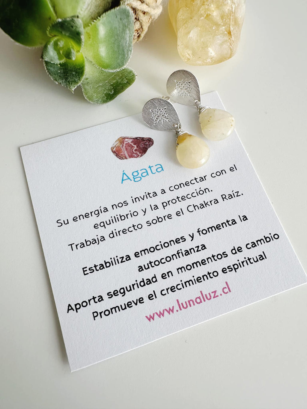 Aros silver piedra Agata. Incluye significado de la piedra y packing para regalo