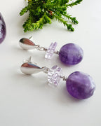 Aros de Plata con piedras Amatista. Incluye significado de la piedra y Packing para regalo