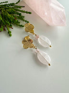 Aros Flores con Cuarzo Rosa. Incluye significado de la piedra y Packing para regalo