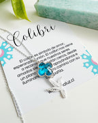Collar silver Colibrí Cristal azul. Incluye significado y packing para regalo