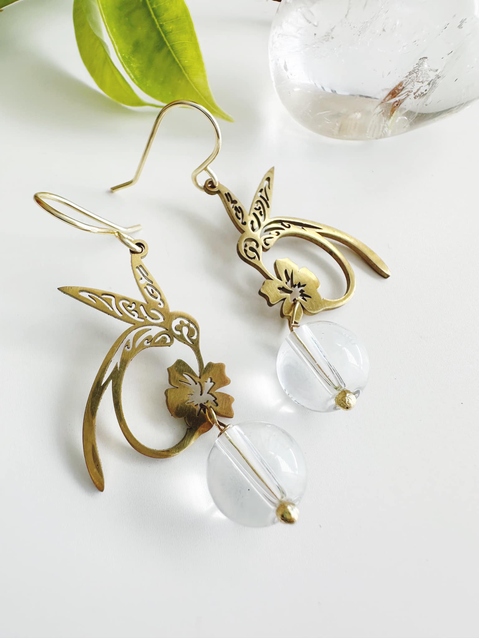 Aros Colibrí cuarzo Cristal. Incluye significado y packing para regalo