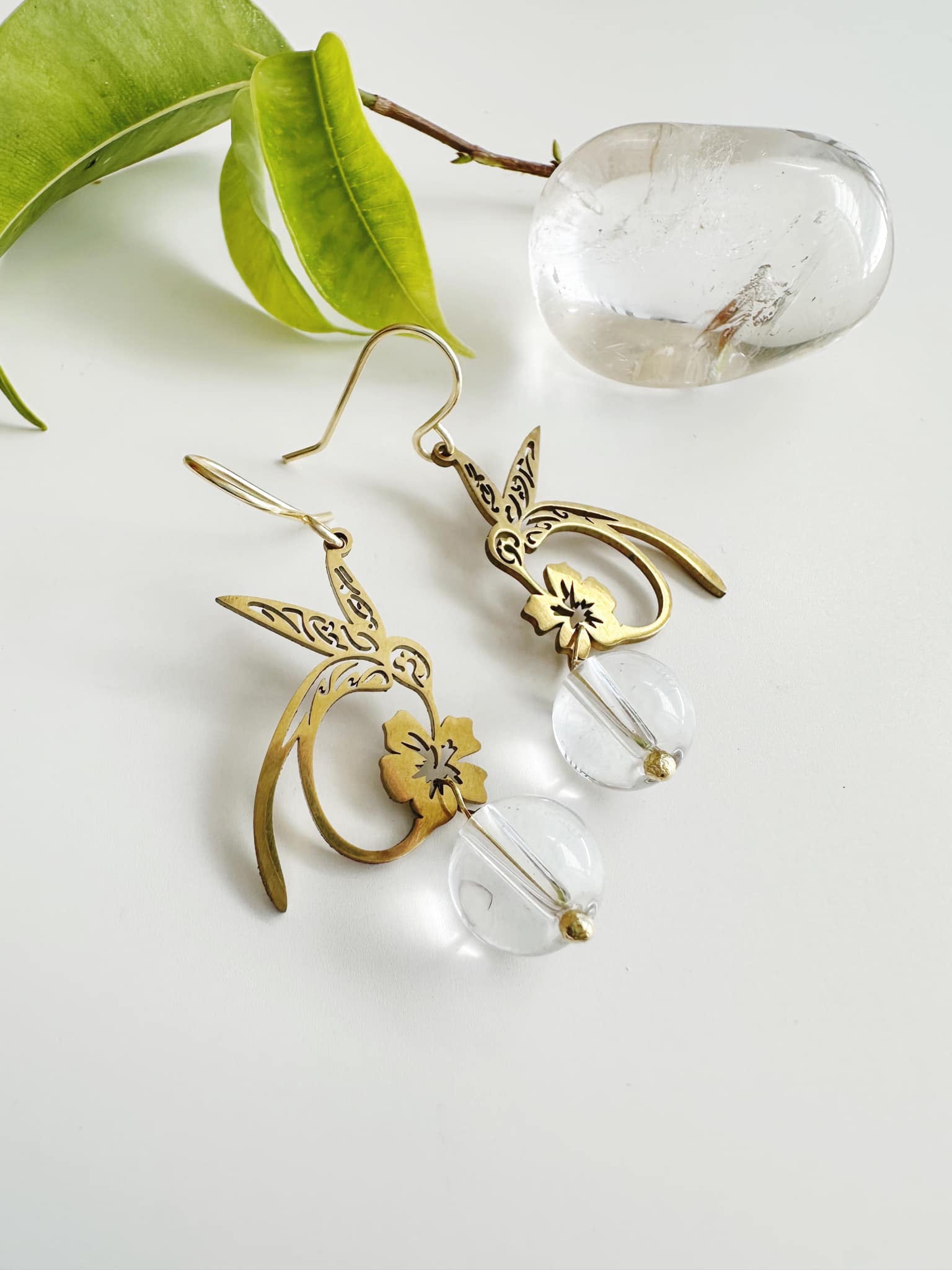 Aros Colibrí cuarzo Cristal. Incluye significado y packing para regalo