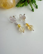 Aros silver flores de cuarzo Citrino. Incluye significado de la piedra y Packing para regalo