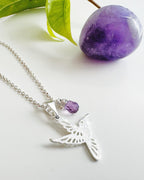 Collar Colibrí Amatista. Incluye significado y packing para regalo