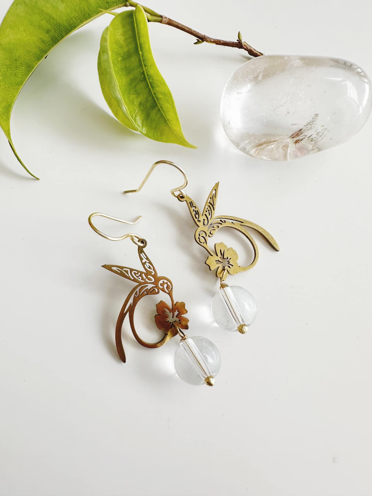 Aros Colibrí cuarzo Cristal. Incluye significado y packing para regalo