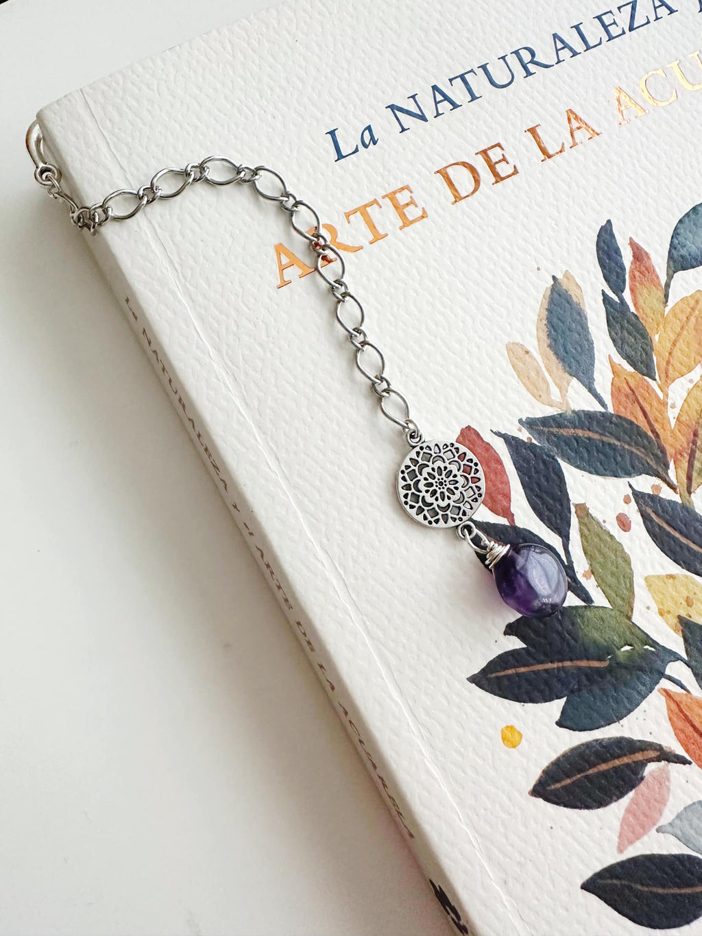 Marcador de Libro piedra Amatista. Incluye significado de la piedra y Packing para regalo