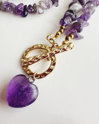 Collar corazón en piedra Amatista. Incluye significado de la piedra y packing para regalo
