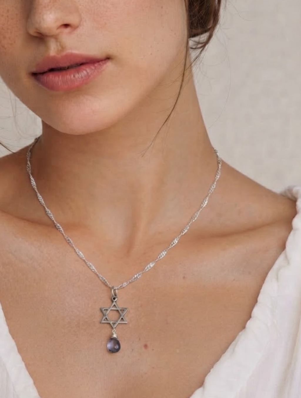 Collar "Mi guia de protección" Estrella de David con piedra Amatista. PLATA 925