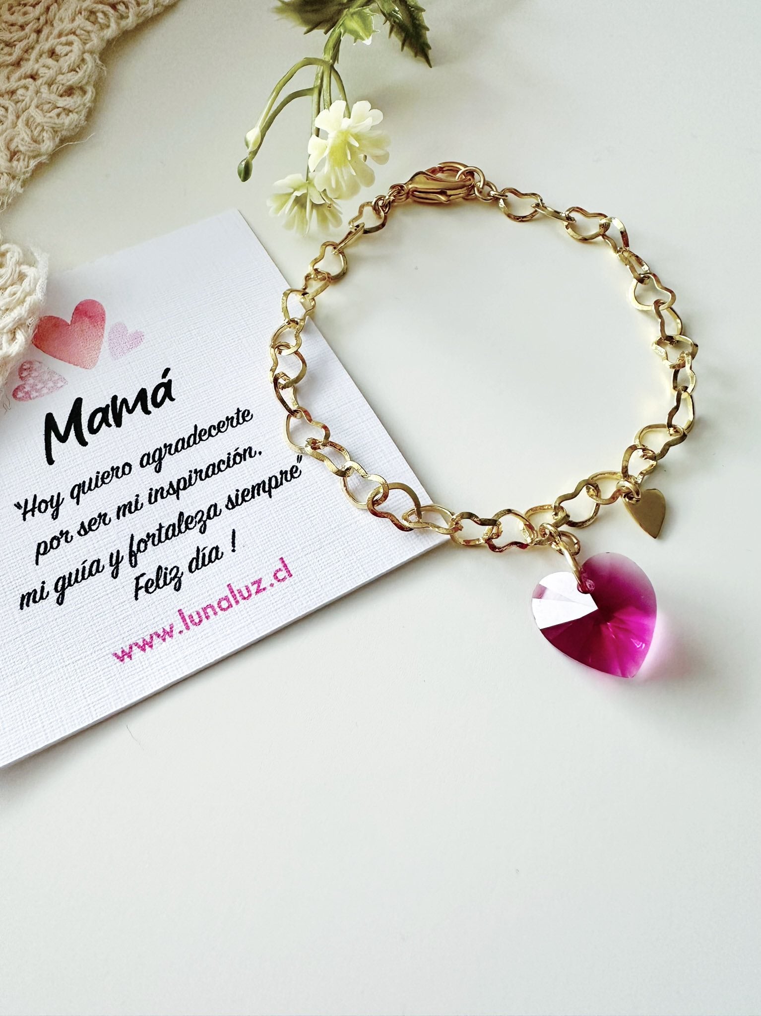 Pulsera Corazón Swarovski Rosa | Regalo con Significado para Mamá