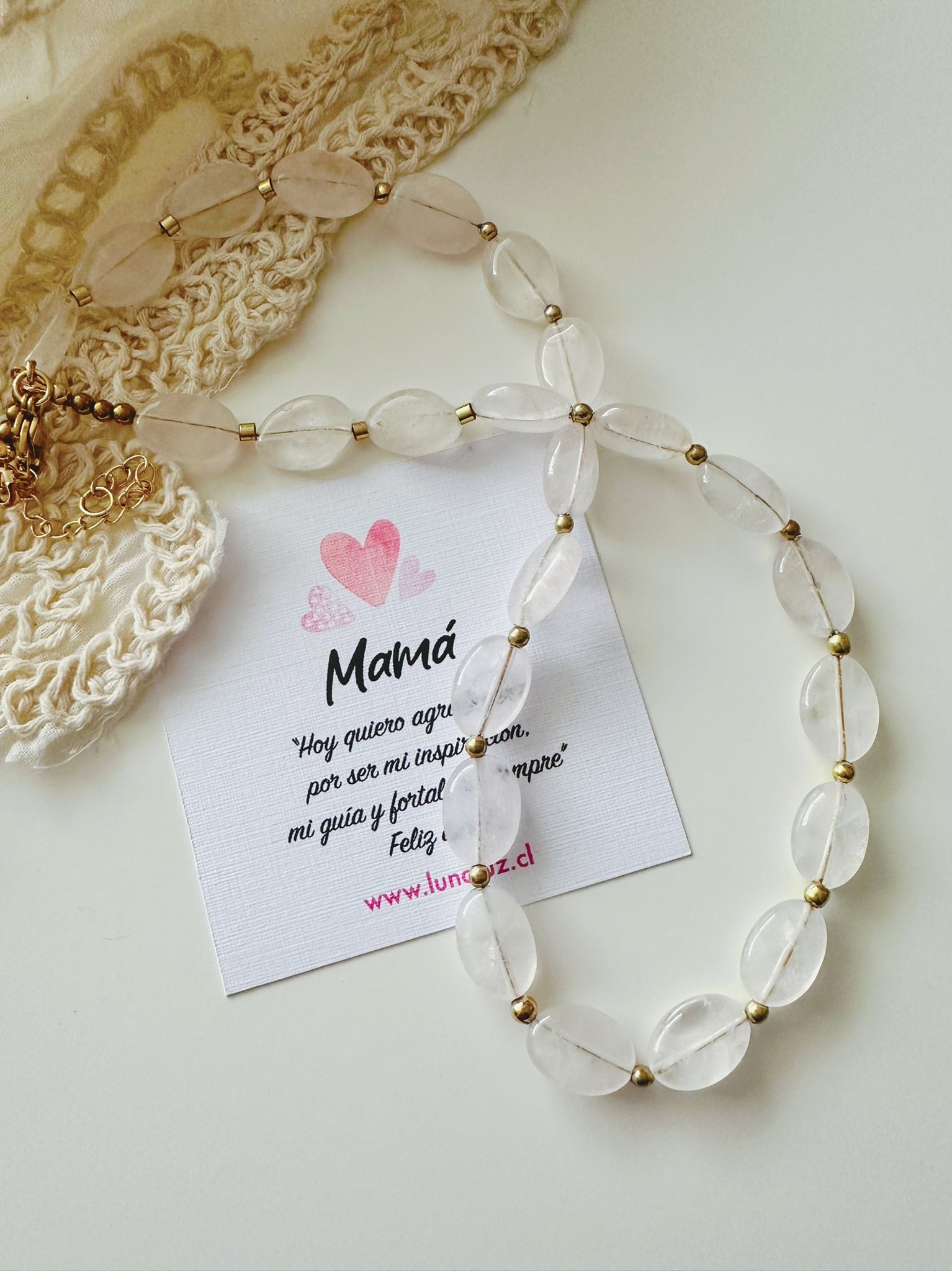 Collar Cuarzo Rosa Natural | Regalo con Significado para Mamá – Luna Luz