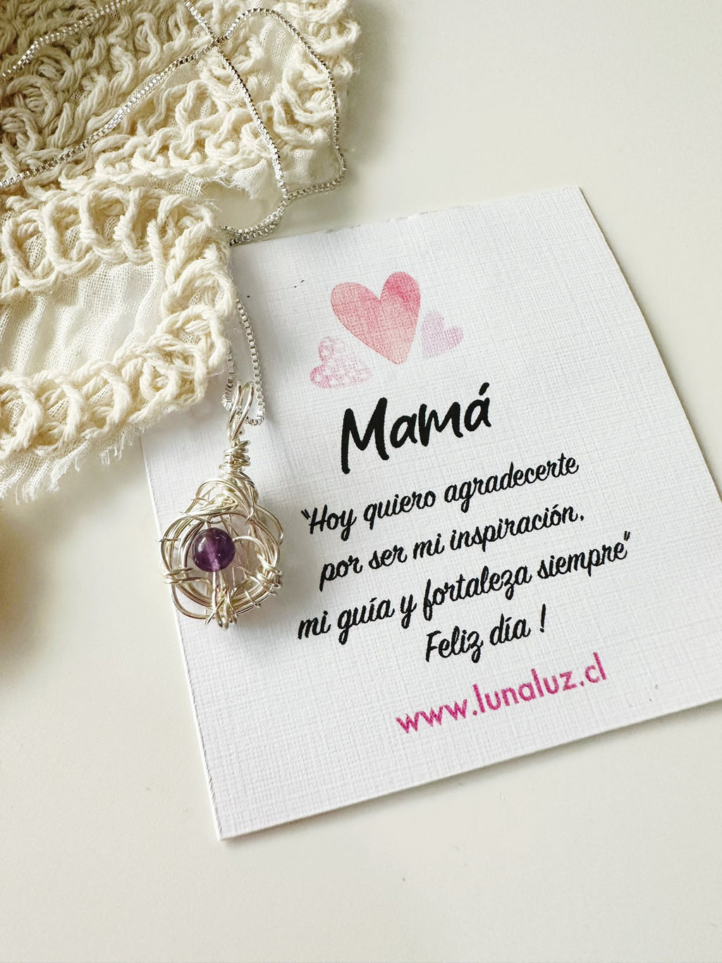 Collar "Nido Hijos de Amor" con Amatista | Regalo para Mamá con Significado