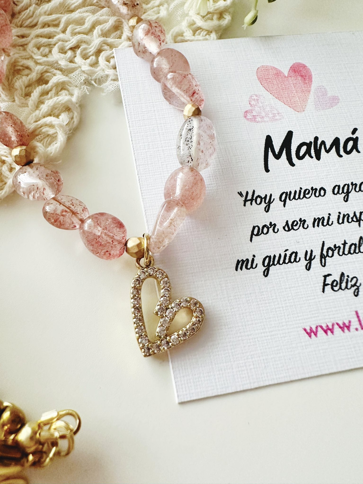 Collar Corazón de Cuarzo Rosa – Regalo de Amor Infinito para Mamá