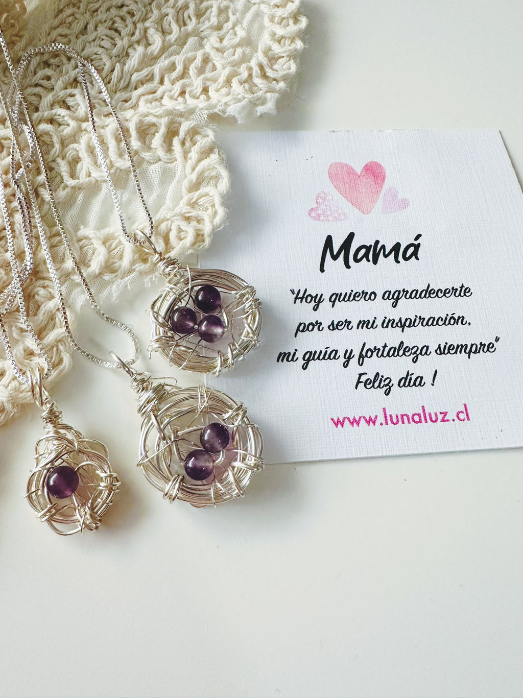 Collar "Nido Hijos de Amor" con Amatista | Regalo para Mamá con Significado