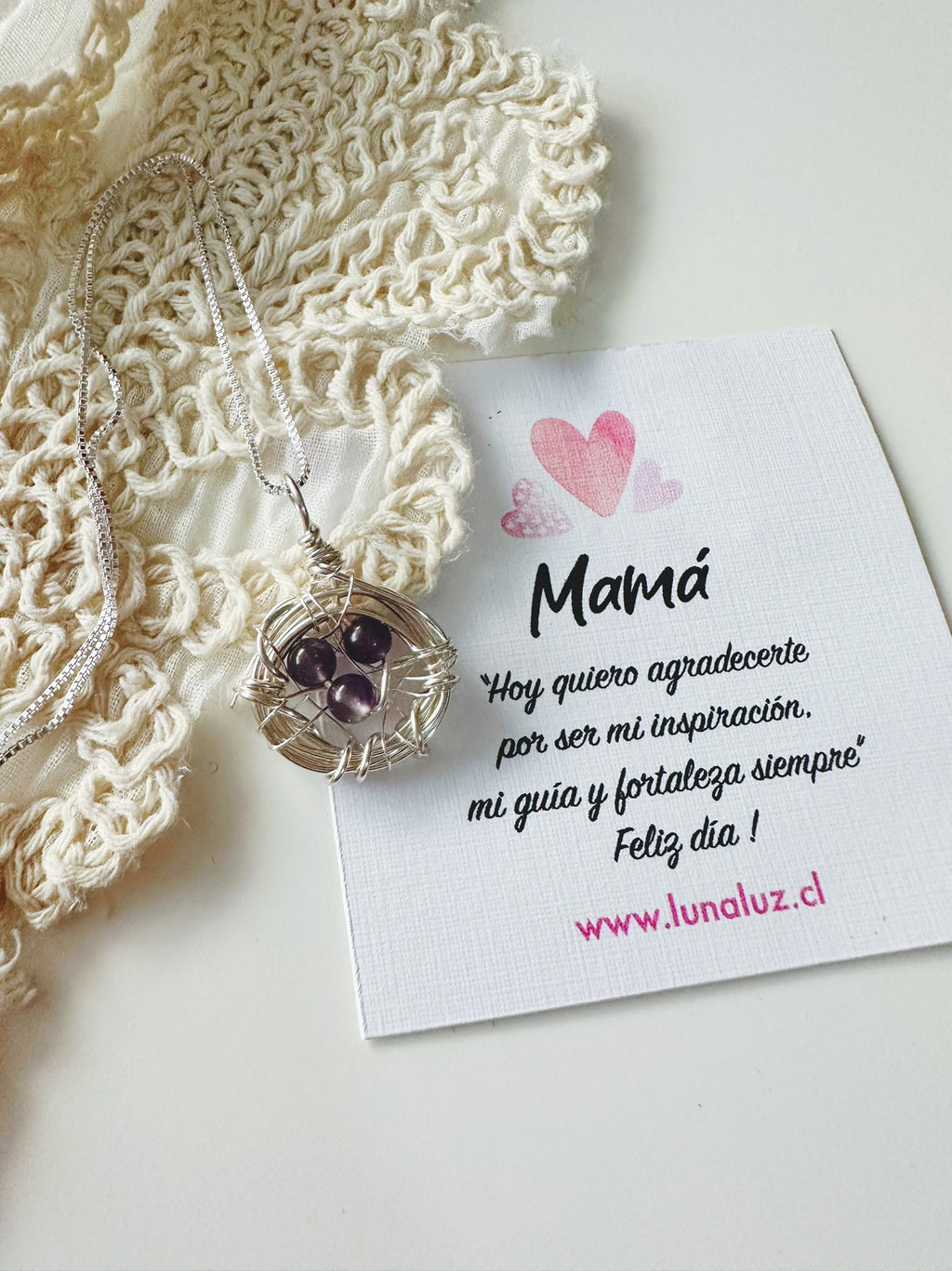 Collar "Nido Hijos de Amor" con Amatista | Regalo para Mamá con Significado