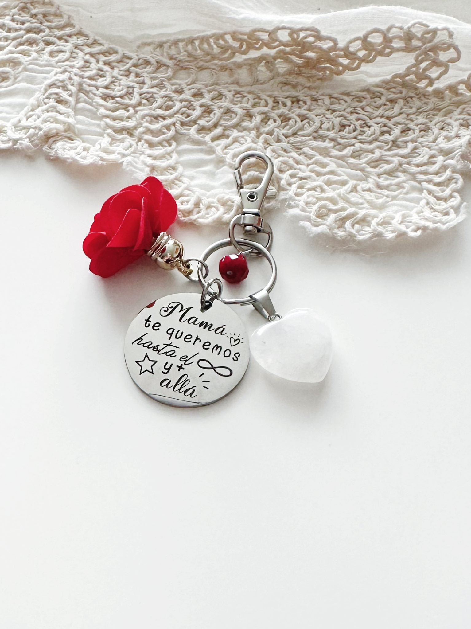 Llavero Amor Infinito para Mamá con Corazón de Cuarzo | Regalo para mamá