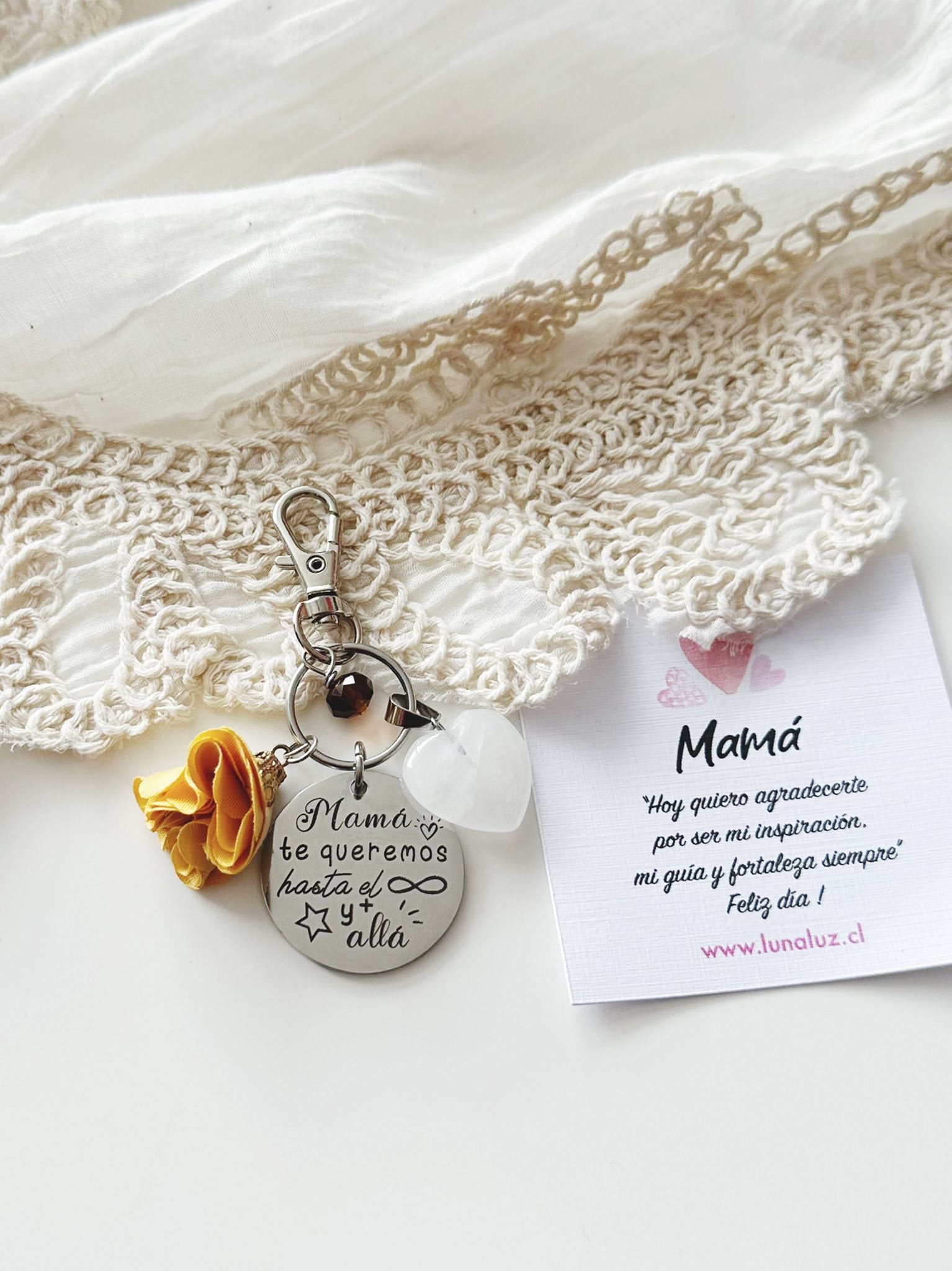 Llavero Mamá Siempre Contigo con Corazón de Cuarzo | Regalo Emocional