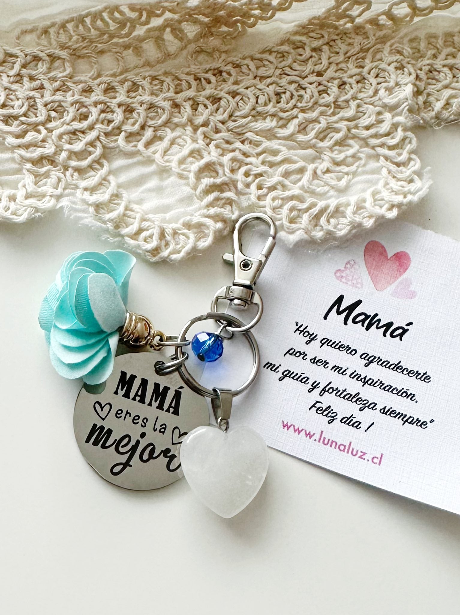 Llavero Luz de Mamá con Corazón de Cuarzo | Regalo Día de la Madre